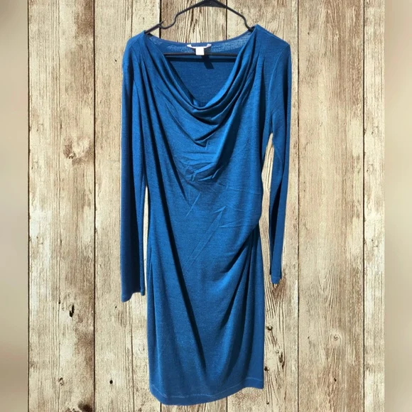 Banana Republic teal Stretch Jersey Knit Long Sleeves Fitted Ruched Dress size L Banana Republic teal Stretch Jersey Knit Long Sleeves Fitted Ruched Dress size L
